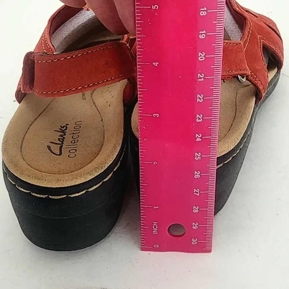 Clarks Women Slingback Wedge Heel Sandals Merliah Style Size US 9M Red Leather